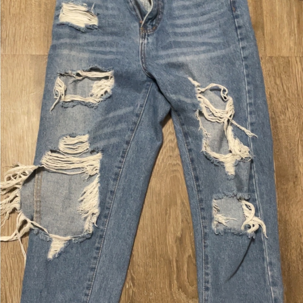 SHEIN Light Blue Distressed Boyfriend Jeans